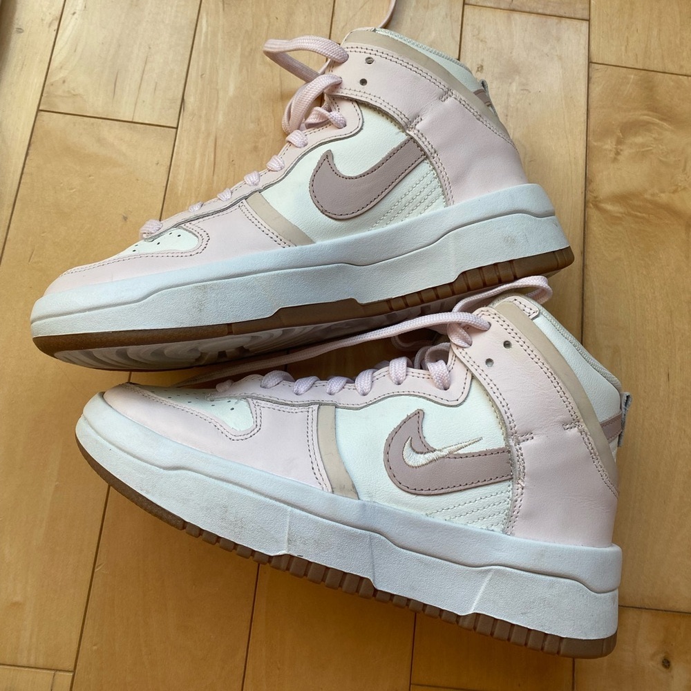 Nike Women's Blush and White dunk high up Sneakers